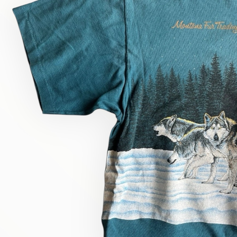 Vintage 90s T-Shirt Men’s L AOP Wrap Around Nature Wolves Single Stitch - Picture 5 of 8